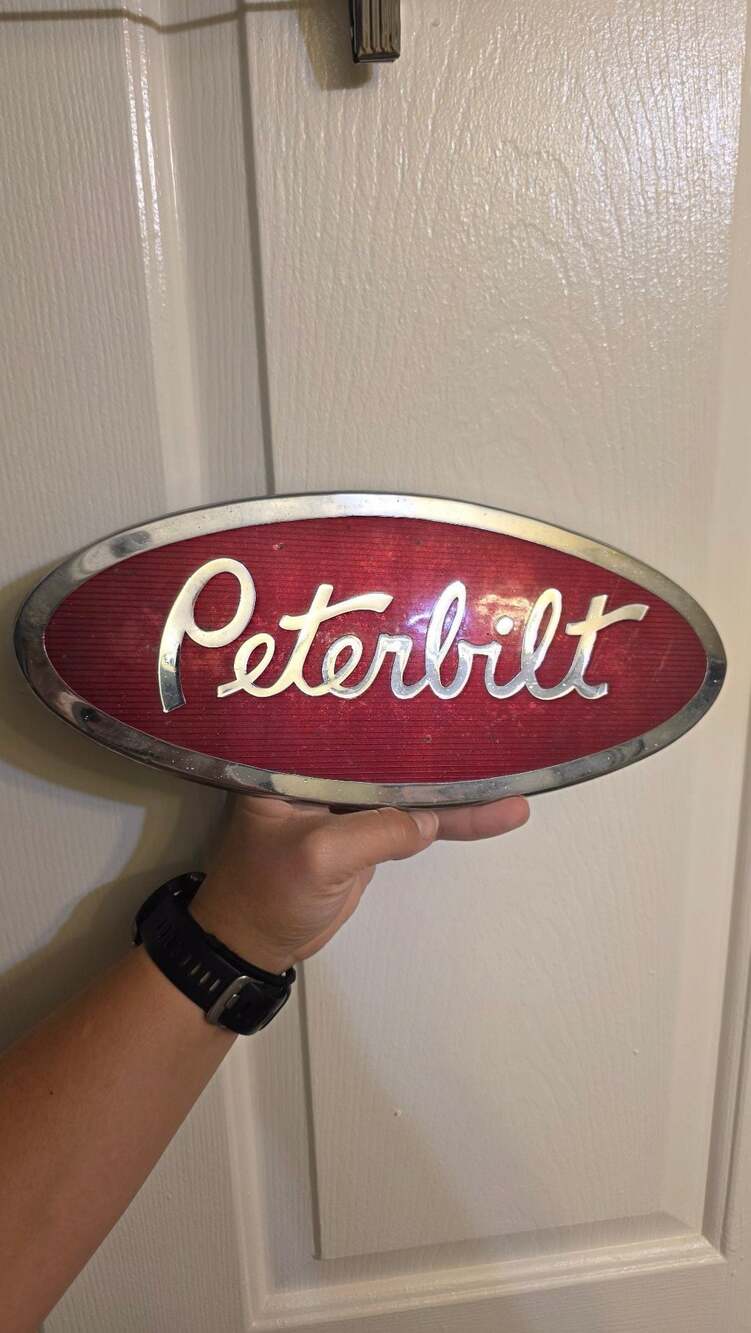 Vintage Peterbilt 12-inch Red Metal Hood Radiator Emblem Badge